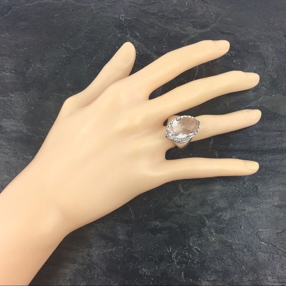 Sterling Silver Checkerboard Cut Crystal Marquise Ring 9 - Picture 3 of 12